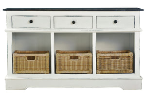Sunset Trading Cottage Sideboard include 3 Baskets and Drawers in White and Brown