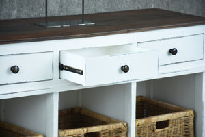 Sunset Trading Cottage Sideboard include 3 Baskets and Drawers in White and Brown