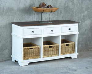 Sunset Trading Cottage Sideboard include 3 Baskets and Drawers in White and Brown