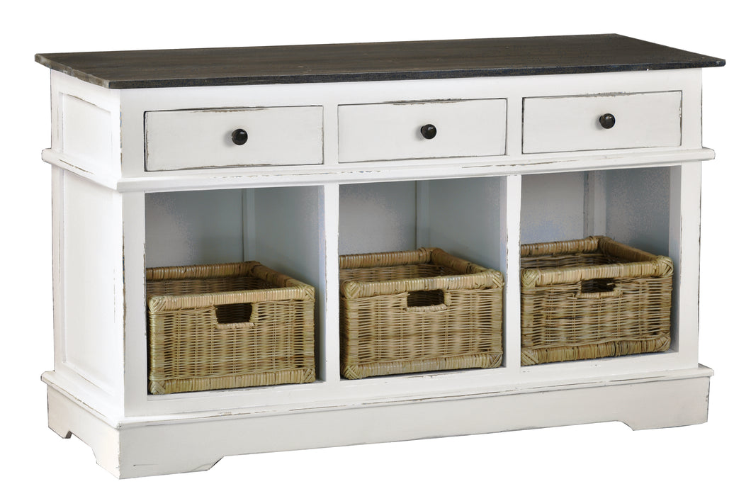 Sunset Trading Cottage Sideboard include 3 Baskets and Drawers in White and Brown