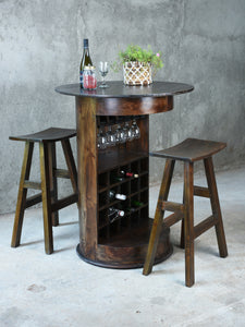 Sunset Trading Cottage 20 Bottle Barrel Bar with Wine Glass Rack Made from Solid Wood in Java Brown