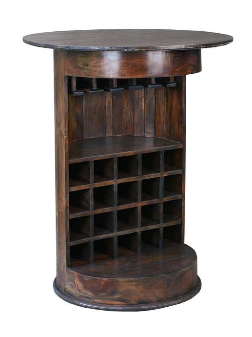 Sunset Trading Cottage 20 Bottle Barrel Bar with Wine Glass Rack Made from Solid Wood in Java Brown