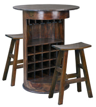 Load image into Gallery viewer, Sunset Trading Cottage 20 Bottle Barrel Bar with 2 Stools &amp; Wine Glass Rack Made from Solid Wood in Java Brown