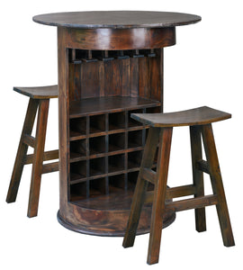 Sunset Trading Cottage 20 Bottle Barrel Bar with 2 Stools & Wine Glass Rack Made from Solid Wood in Java Brown