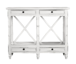 Sunset Trading Cottage X Best Console Table with 4 Drawers & Shelf in Distressed White