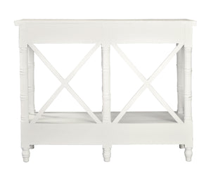 Sunset Trading Cottage X Best Console Table with 4 Drawers & Shelf in Distressed White