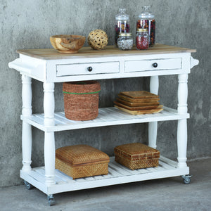 Sunset Trading Cottage Kitchen Island with Casters with White Sideboard & Kitchen Cart