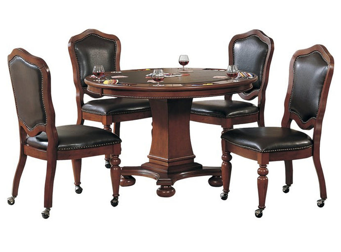 Sunset Trading 5 Piece Bellagio Dining and Poker Table Set, Reversible Game Top & Caster Chairs with Nailheads