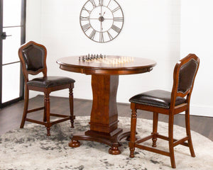 Sunset Trading Bellagio 3 Piece 42" Round Counter Height Dining, Chess and Poker Table Set, Reversible 3 in 1 Game Top include Upholstered Stools with Nailheads