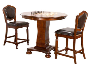 Sunset Trading Bellagio 3 Piece 42" Round Counter Height Dining, Chess and Poker Table Set, Reversible 3 in 1 Game Top include Upholstered Stools with Nailheads