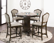 Load image into Gallery viewer, Sunset Trading Vegas 5 Piece 42&quot; Round Counter Height Dining, Chess and Poker Table Set, Reversible 3 in 1 Game Top include Upholstered Stools with Nailheads