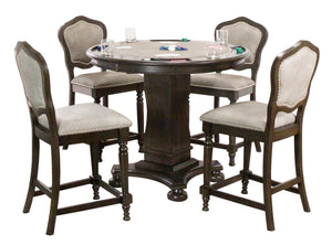 Sunset Trading Vegas 5 Piece 42" Round Counter Height Dining, Chess and Poker Table Set, Reversible 3 in 1 Game Top include Upholstered Stools with Nailheads