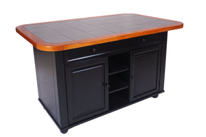 Sunset Trading 3 Piece Antique Black Kitchen Island Set with Gray Tile Top