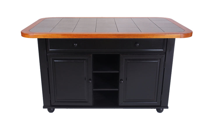 Sunset Trading Antique Black Kitchen Island with Cherry Trim and Gray Tile Top