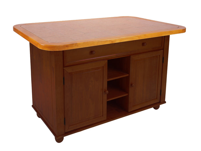 Sunset Trading Nutmeg Kitchen Island with Light Oak Trim with Terracotta Rose Tile Top