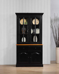 Sunset Trading Black Cherry Selections Keepsake Buffet and Lighted Hutch in Antique Black and Cherry