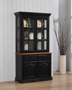 Sunset Trading Black Cherry Selections Keepsake Buffet and Lighted Hutch in Antique Black and Cherry