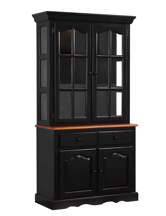 Sunset Trading Black Cherry Selections Keepsake Buffet and Lighted Hutch in Antique Black and Cherry