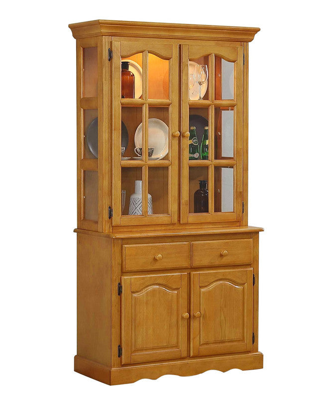 Sunset Trading Oak Selections Keepsake Buffet and Lighted Hutch in Light Oak