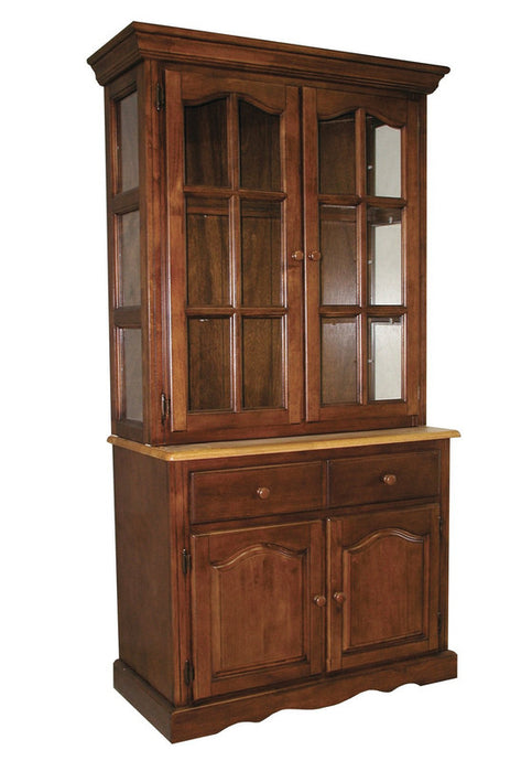 Sunset Trading Oak Selections Keepsake Buffet and Lighted Hutch in Nutmeg Brown and Light Oak