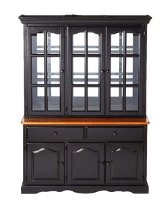 Sunset Trading Black Cherry Selections Treasure Buffet and Lighted Hutch in Antique Black and Cherry