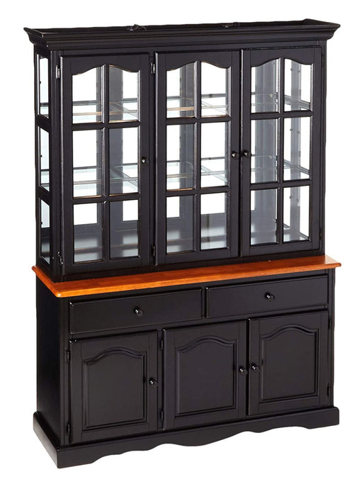 Sunset Trading Black Cherry Selections Treasure Buffet and Lighted Hutch in Antique Black and Cherry
