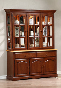 Sunset Trading Oak Selections Treasure Buffet and Lighted Hutch in Nutmeg Brown and Light Oak
