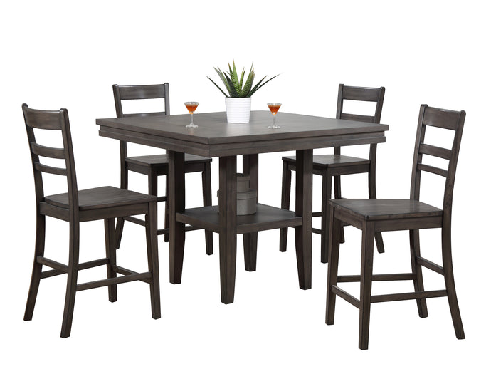 Sunset Trading Shades of Gray 5 Piece Square Pub Table Set with Storage Shelf