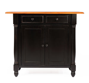Sunset Trading Antique Black with Cherry Drop Leaf Kitchen Island with 2 Swivel Stools include Breakfast Bar & Drawers Storage