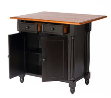 Load image into Gallery viewer, Sunset Trading Antique Black with Cherry Drop Leaf Kitchen Island with 2 Swivel Stools include Breakfast Bar &amp; Drawers Storage