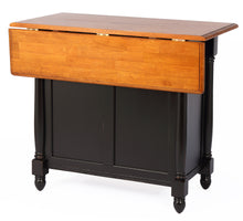 Load image into Gallery viewer, Sunset Trading Antique Black with Cherry Drop Leaf Kitchen Island with 2 Swivel Stools include Breakfast Bar &amp; Drawers Storage