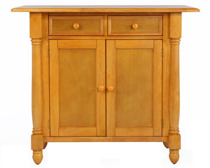 Sunset Trading Light Oak Drop Leaf Kitchen Island with 2 Swivel Stools include Breakfast Bar & Drawers Storage