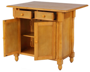 Sunset Trading Light Oak Drop Leaf Kitchen Island with 2 Swivel Stools include Breakfast Bar & Drawers Storage