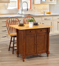 Load image into Gallery viewer, Sunset Trading Nutmeg with Light Oak Drop Leaf Kitchen Island with 2 Swivel Stools include Breakfast Bar &amp; Drawers Storage