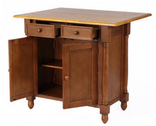 Load image into Gallery viewer, Sunset Trading Nutmeg with Light Oak Drop Leaf Kitchen Island with 2 Swivel Stools include Breakfast Bar &amp; Drawers Storage