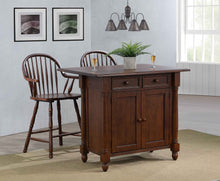 Load image into Gallery viewer, Sunset Trading Andrews Drop Leaf Kitchen Island with Counter Height Stools with Arms in Distressed Chestnut Brown