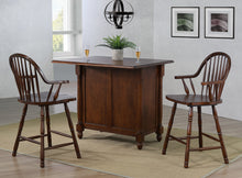 Load image into Gallery viewer, Sunset Trading Andrews Drop Leaf Kitchen Island with Counter Height Stools with Arms in Distressed Chestnut Brown