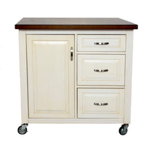Load image into Gallery viewer, Sunset Trading Andrews Kitchen Cart include Three Drawers &amp;  Adjustable Shelf Cabinet in Distressed Antique White and Chestnut