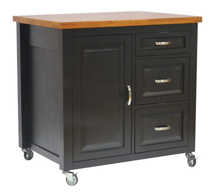 Sunset Trading Black Cherry Selections Kitchen Cart include Three Drawers & Adjustable Shelf Cabinet in Distressed Antique Black and Cherry