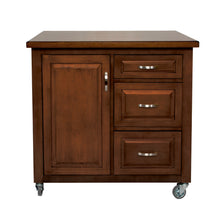 Load image into Gallery viewer, Sunset Trading Andrews Kitchen Cart include Three Drawers &amp; Adjustable Shelf Cabinet in Distressed Chestnut Brown