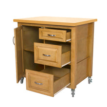 Load image into Gallery viewer, Sunset Trading Kitchen Cart in Light Oak with Three Drawers &amp; Adjustable Shelf Cabinet