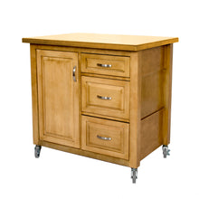 Load image into Gallery viewer, Sunset Trading Kitchen Cart in Light Oak with Three Drawers &amp; Adjustable Shelf Cabinet