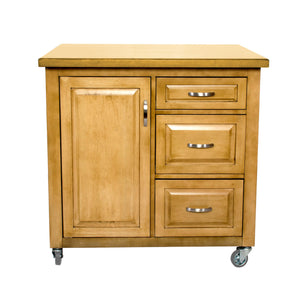 Sunset Trading Kitchen Cart in Light Oak with Three Drawers & Adjustable Shelf Cabinet