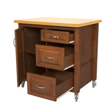 Load image into Gallery viewer, Sunset Trading Oak Selections Kitchen Cart include Three Drawers &amp; Adjustable Shelf Cabinet in Distressed Light Oak