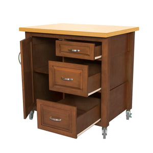 Sunset Trading Oak Selections Kitchen Cart include Three Drawers & Adjustable Shelf Cabinet in Distressed Light Oak