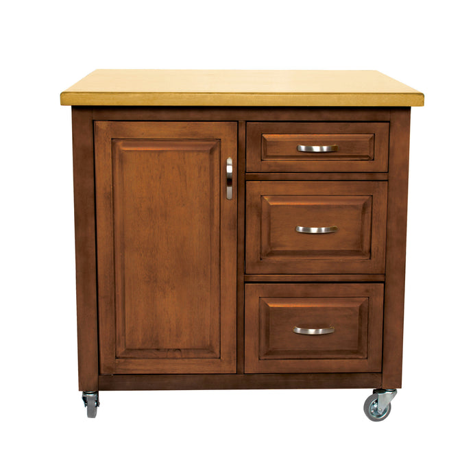 Sunset Trading Oak Selections Kitchen Cart include Three Drawers & Adjustable Shelf Cabinet in Distressed Light Oak