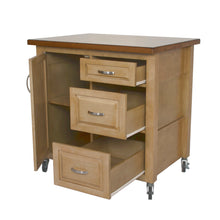 Load image into Gallery viewer, Sunset Trading Brook Kitchen Cart include Three Drawers &amp; Adjustable Shelf Cabinet in Distressed Sonoma Oak and Light Pecan Brown