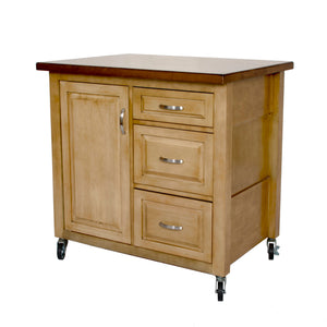 Sunset Trading Brook Kitchen Cart include Three Drawers & Adjustable Shelf Cabinet in Distressed Sonoma Oak and Light Pecan Brown