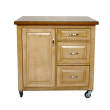Load image into Gallery viewer, Sunset Trading Brook Kitchen Cart include Three Drawers &amp; Adjustable Shelf Cabinet in Distressed Sonoma Oak and Light Pecan Brown