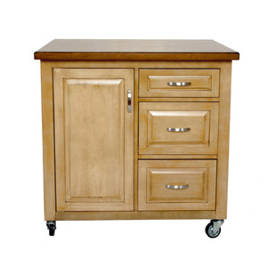 Sunset Trading Brook Kitchen Cart include Three Drawers & Adjustable Shelf Cabinet in Distressed Sonoma Oak and Light Pecan Brown